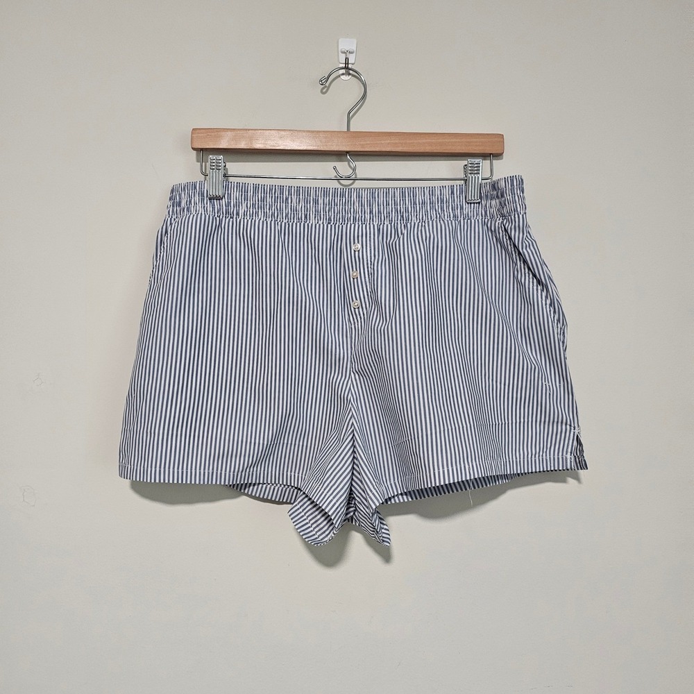 Abercrombie & Fitch Women Boxer Sleep Shorts L Blue White Striped Pajama Cotton